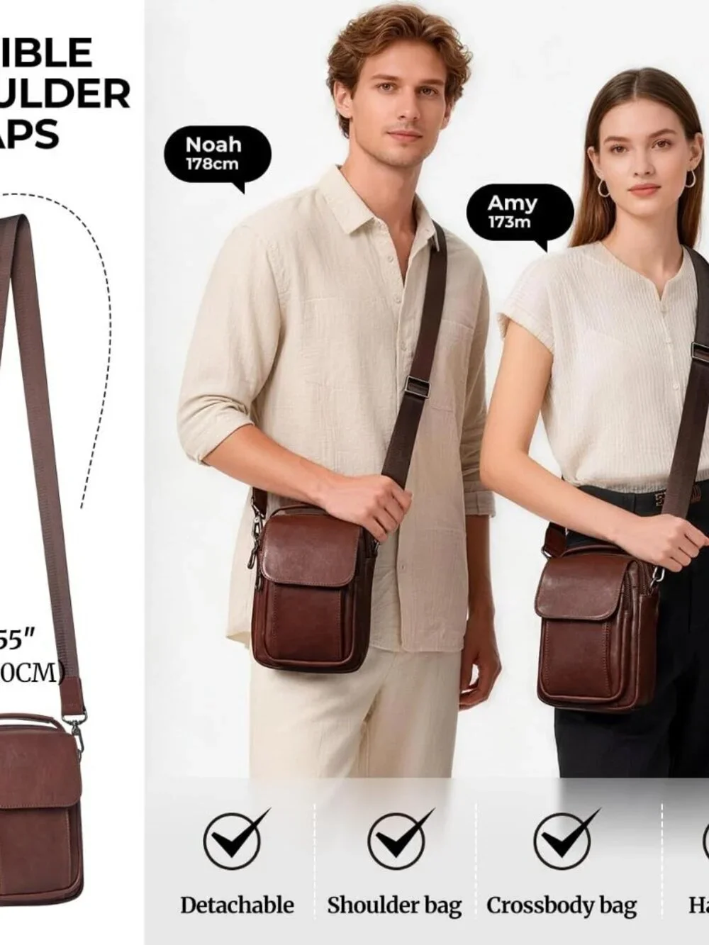 Men's Coffee Leather Shoulder Sling Travel Crossbody Stylish Magnetic Buckle Bag